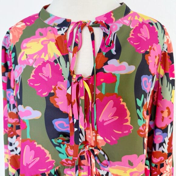 Crosby by Mollie Burch Renny Top Floral Forest Size S Pink Colorful Preppy Glam - Picture 5 of 14